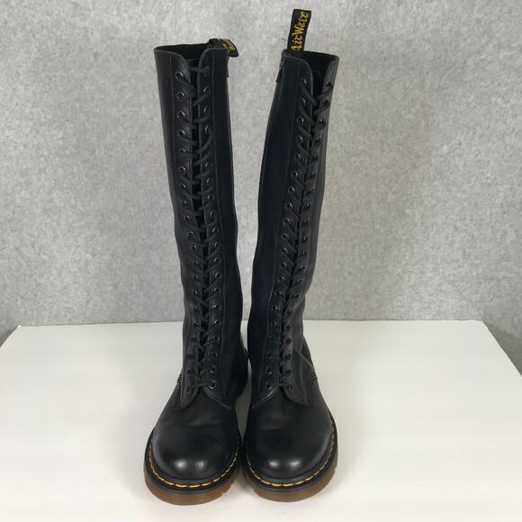 Dr Martens 1B60 Boots Womens US 9 Black Leather 20 Eye Knee High Lace Up EU 41 - Picture 3 of 16